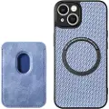 Mtp Products iPhone 15 Plus Magnetisk Deksel med Kortlomme - Karbonfiber - Blå