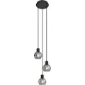 QAZQA Art Deco-pendellampe sort med røykglass rund 3-lys - Vidro