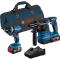Bosch Gsb18v-45 + Gbh18v-22 + 2x4ah + Gal18v + Batteridrill Og Hammer Sett Med Bag