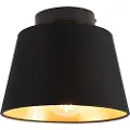 QAZQA Taklampe med bomullslampeskjerm sort med gull 20 cm - Combi Black
