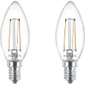 Signify - LED-filamentlyspære - form: B35 - klar finish - E14 - 2 W (ekvivalent 25 W) - klasse E - varmt hvitt lys - 2700 K - gjennomsiktig (en pakke 2)