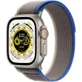 Apple Watch Ultra - 49 mm - titan - smartklokke med Trail Loop - myk dobbeltlagsnylon - blå/grå - båndbredde: S/M - 32 GB - Wi-Fi, LTE, UWB, Bluetooth - 4G - 61.3 g