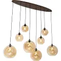QAZQA Smart pendellampe mørk bronse med gult glass oval 8-lys inkl. 8 Wifi G95 - Sandra