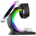 Mtp Products T17 3-I-1 Magnetisk Trådløs Lader til iPhone 12/13/14/15/16/17/Air-Serien Med RGB-Lys