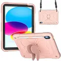 Mtp Products Støtsikkert etui til iPad 10.9 (2022) Butterfly Shape Kickstand Tablet Case Silicone + PC Protective Cover with Shoulder Strap - Pink