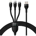 Baseus 3-i-1 USB-kabel Flash Series, USB-C + micro USB + Lightning, 100 W, 1,2 m (svart)