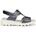 Fluchos for woman. F1657 Leather sandals Lua navy -Height 5cm wedge (36), 5 to 8 cm, Velcro, Casual