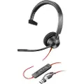 Poly Blackwire 3310 - Blackwire 3300 series - hodesett - on-ear - kablet - USB-A - svart - Certified for Microsoft Teams, UC-sertifisert