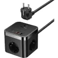 Baseus PowerCombo Cube – Ladestasjon med 2x USB-C, 2x USB-A, 3 Schuko og 30W Hurtiglading
