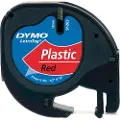 Dymo Letratag plasttape, sort på rød, 12mm x 4m rull