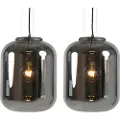 QAZQA Sett med 2 designhengelamper svart med røykglass - Bliss