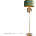 QAZQA Smart gulvlampe gull 145 cm med skjerm grønn inkl. Wifi A60 - Botanica