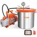 Vevor Etttrinns Vakuumpumpe 3 Gallon Vakuumkammer Og 3,5 Cfm Pumpesett Herdet Glasslokk Vakuumavgassingskammersett Med 250 Ml Oljeflaske For