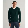 Gant for man. 87212 V-neck jumper in green fine wool (S), Casual, Long sleeve