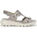 Fluchos for woman. F1657 Leather Sandals F1657 grey -Height 6cm wedge (40), Silver, 5 to 8 cm, Velcro, Casual