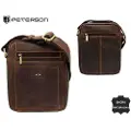 Peterson Messenger bag i skinn PTN TB-117-COM COGNA cognac
