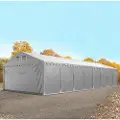 TOOLPORT 5x16 m lagertelt, PVC-presenning, grå, med bunnramme, med statikk (betongunderlag)