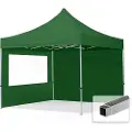 TOOLPORT 3x3 m aluminium, pop up partytelt, 2 sidepaneler, mørkegrønn