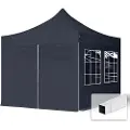 TOOLPORT 3x3 m stål, pop up partytelt, 4 sidepaneler, svart