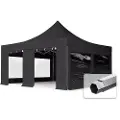 TOOLPORT 5x5 m aluminium, pop up partytelt, 4 sidepaneler, svart