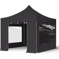 TOOLPORT 3x3 m stål, pop up partytelt, 4 sidepaneler, svart