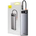 Baseus Hub 11in1 Metal Gleam Series USB-C to 3x USB 3.0 + 2x HDMI + USB-C PD + Ethernet RJ45 + microSD/SD + VGA + AUX USB-hub - USB 3.0 - 11 porter - Grå
