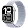 Apple Watch Series 10 (GPS) - 46 mm - sølvaluminium - smartklokke med sportssløyfe - myk dobbeltlagsnylon - blå sky - håndleddstørrelse: 130-200 mm - 64 GB - Wi-Fi 4, UWB, Bluetooth - 36.4 g