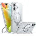 Torras Ostand Spin-etui for iPhone 16 Plus (gjennomsiktig)
