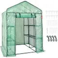 Vevor Drivhus med walk-in-funksjon, 1,2 x 1,2 x 2,1 m drivhus med hyller, oppsett på minutter, høystyrke PE-deksel med dører og vinduer og stålramme, egnet for planting og lagring, grønn