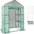 Vevor Drivhus med walk-in-funksjon, 1,2 x 7 x 1,9 m drivhus med hyller, oppsett på minutter, høystyrke PE-deksel med dører og vinduer og stålramme, egnet for planting og lagring, grønt