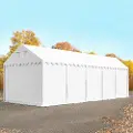 TOOLPORT 4x10 m lagertelt, PVC-presenning, hvit, med bunnramme, med statikk (jordunderlag)