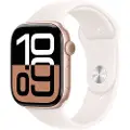 Apple Watch Series 10 (GPS) - 46 mm - rosegull aluminium - smartklokke med sportsbånd - fluorelastomer - lett rouge - båndbredde: M/L - 64 GB - Wi-Fi 4, UWB, Bluetooth - 36.4 g