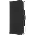 Insmat Exclusive - Lommebok for mobiltelefon - ekte skinn, kartong+papir+aluminiumsfolie, polykarbonat (PC), bomullssting - svart - for Apple iPhone 16 Pro