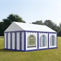 TOOLPORT 3x6 m partytelt, PVC-presenning, blå-hvit, med bunnramme