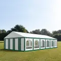 TOOLPORT 6x12 m partytelt, PVC-presenning, grønn-hvit, med bunnramme