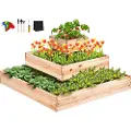 Vevor Hevet hagebed, 11 x 11 x 5 m treplantekasse, utendørs plantekasser med åpen base, for dyrking av blomster/grønnsaker/urter i bakgård/hage/uteplass/balkong, Burlywood