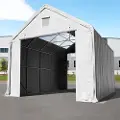 TOOLPORT 4x8 m telthall, PRIMEtex-PVC-presenning, grå, med statikk (jordunderlag)
