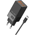 Beline BLN3CB65C GaN 65W vegglader med USB-C-kabel - 2xUSB-C, USB-A - Svart