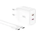 XO USB-lader med 2xUSB-C PD 50W + USB-C-kabel