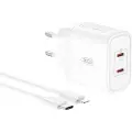 XO USB-lader med 2xUSB-C PD 50W + USB-C til Lightning-kabel