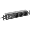 Lanberg PDU-03F-0200-BK - Strømfordelerenhet (kan monteres i rack) - AC 230 V - 4000 watt - inngang: CEE 7/4 / CEE 7/7 - utgangskontakter: 3 (type F) - 1U - 10 - 2 m kabel - svart