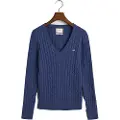 Gant for woman. 4800101 V-neck V-neck knitted jumper in navy stretch cotton, knitted in eights (L), Casual