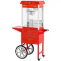 Royal Catering Profesjonell retrostil popcornmaskin med vogn og lys, 88L, 1600W, rød