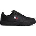 Tommy Hilfiger for man. EM0EM01397 Leather trainers with serrated midsole black (45), Flat, Laces, Casual
