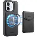 24hShop Kunstlærveske med magnetisk kortholder for iPhone 16 Plus med avtakbart feste - Svart