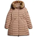 Superdry for woman. W5011789A Fuji taupe mid-length hooded coat with faux fur trim (L), Casual, Recycled Polister, Sustainable