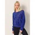Victorio & Lucchino , V&L for woman. 3615755 Pearl knitted jumper blue (XXL), Casual, Nylon, Long sleeve