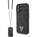 GUESS iPhone 16 Guess 4G Strass Triangle Metal Deksel med Crossbody-stropp - Svart