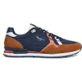 Pepe Jeans for man. PMS40007 Brit Road Leather Sneakers navy, brown (40), Flat, Laces, Casual