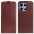 Mtp Products Motorola Edge 50 Pro Vertikalt Flip-Deksel med Kortlomme - Brun